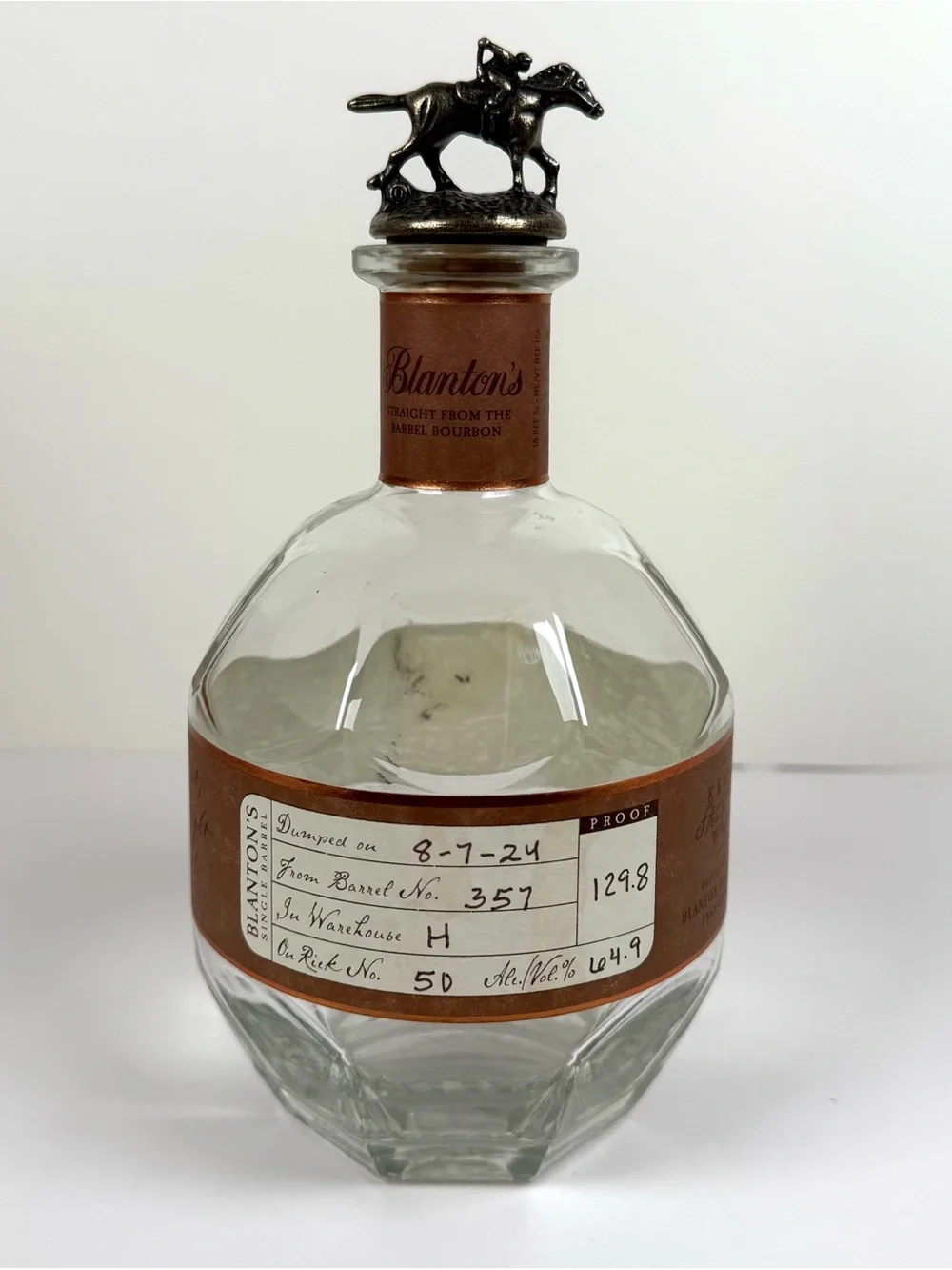 Blantons SFTB Bourbon Whiskey 750 ml Empty Unrinsed Bottle Bag Box Stopper “O”